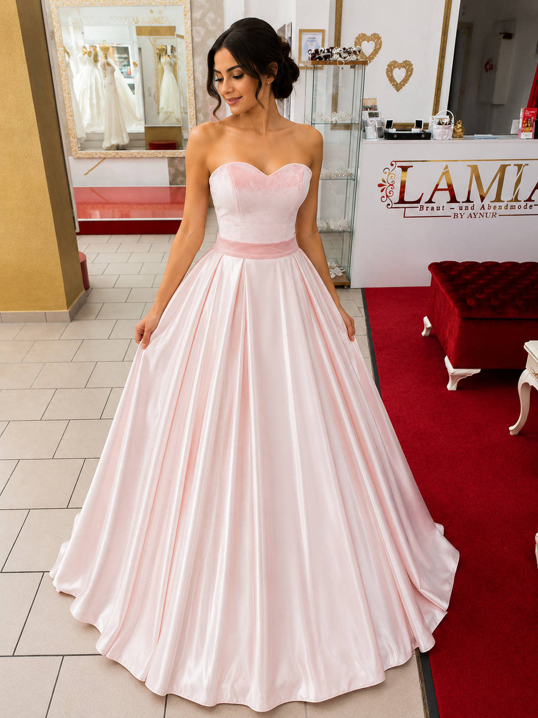 Ballkleid Rosa – Corsagen-Oberteil und Schleppe in Rosa – Ansicht 1 | Lamia Mode