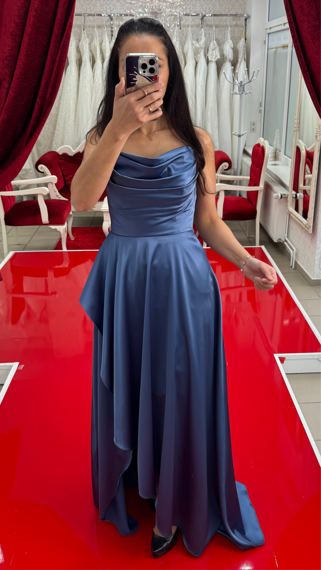 Abendkleid MD6037 – Satin und Beinschlitz in Navyblau – Ansicht 6 | Lamia Mode