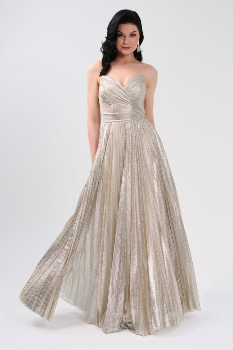 Elegantes Abendkleid mit schimmerndem Plissee-Rock C2139