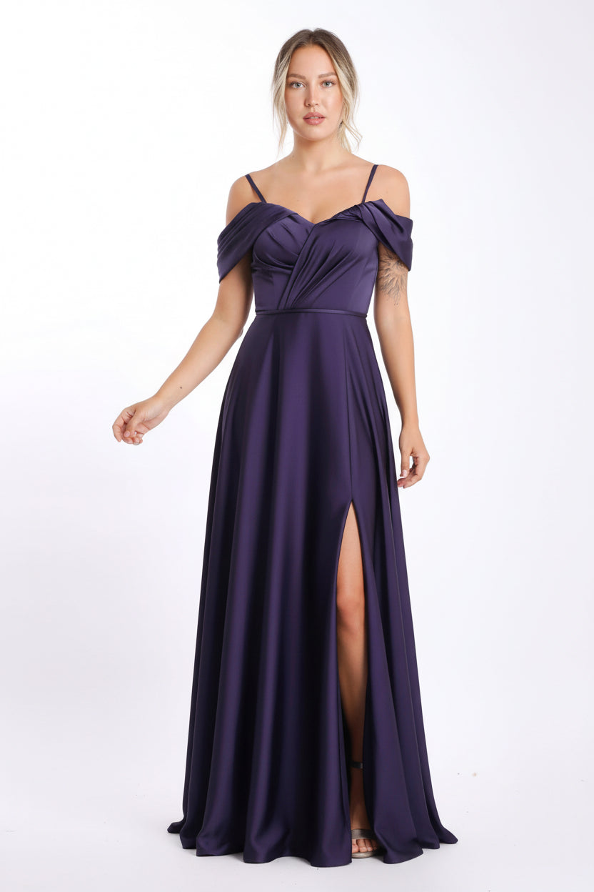 Abendkleid M176 – Satin in Pflaume – Ansicht 1 | Lamia Mode