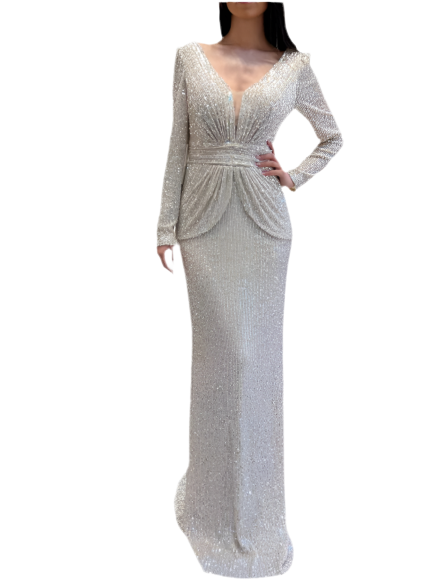 Abendkleid M146 in Beige – Ansicht 1 | Lamia Mode