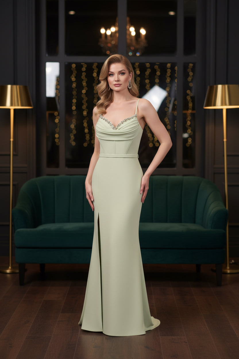 Elegantes Abendkleid mit Strass-V-Ausschnitt C2146