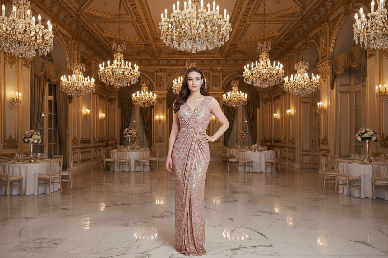 Abendkleid M162 – Prinzessinnen-Silhouette und Beinschlitz in Dunkelblau – Ansicht 1 | Lamia Mode