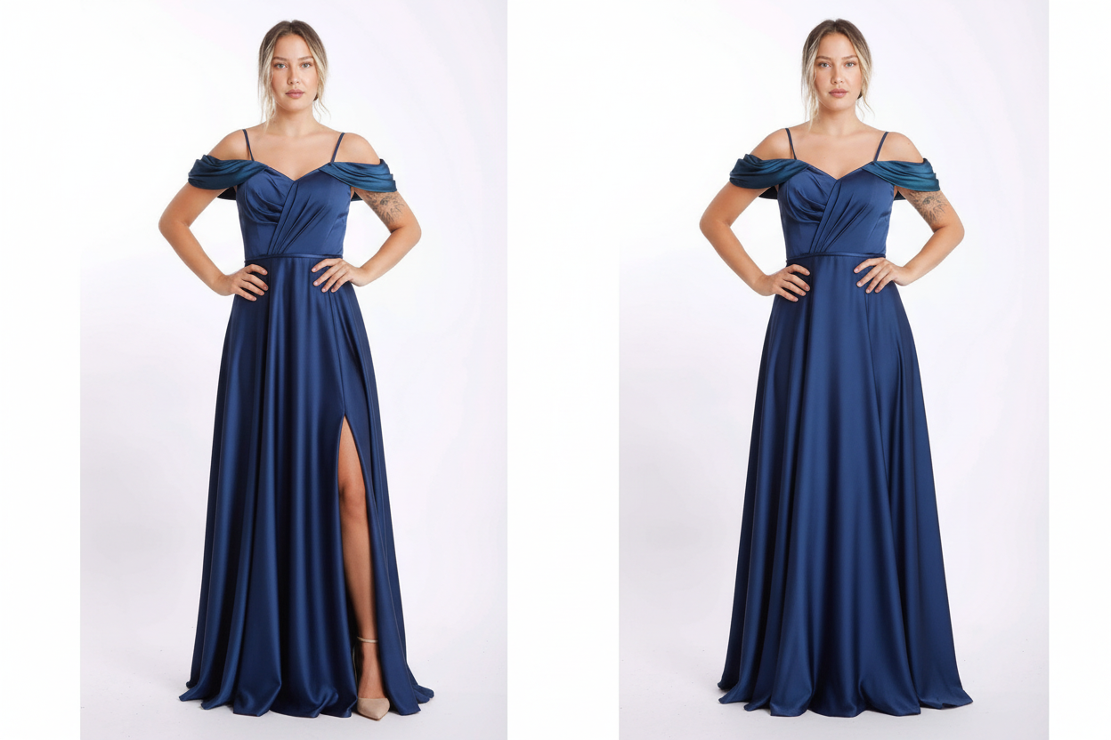 Abendkleid M176 – Satin in Dunkelblau – Ansicht 2 | Lamia Mode