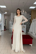 Abendkleid Champagner mit Perlen & Pailletten – Lamia Salzgitter