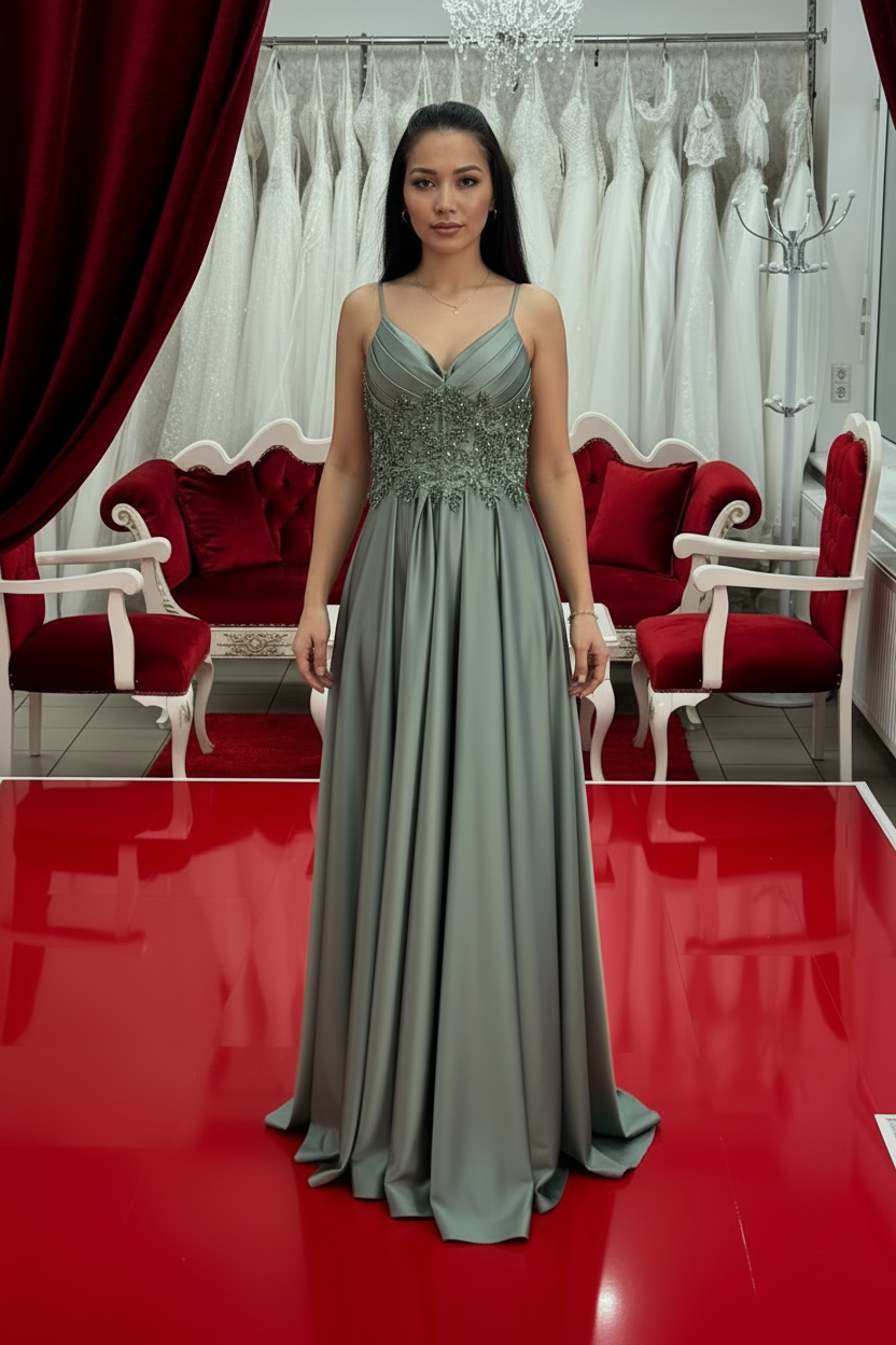 Abendkleid MD6077 in Khaki – Ansicht 3 | Lamia Mode