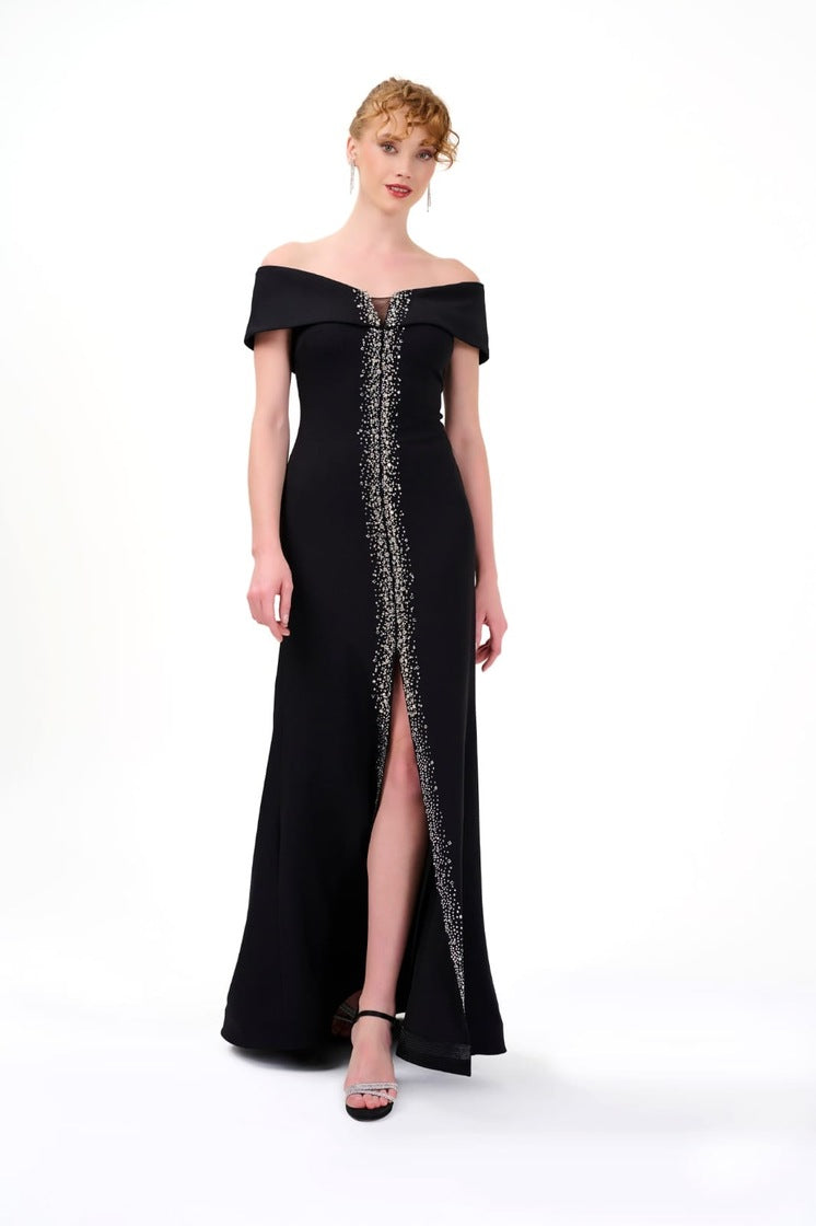 Abendkleid Elegantes Off-Shoulder-Abendkleid mit Strasslinie – C5950 in Blau – Ansicht 2 | Lamia Mode
