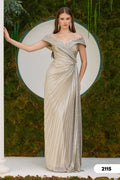 Elegantes Goldenes Abendkleid mit Off-Shoulder-Schnitt C2115