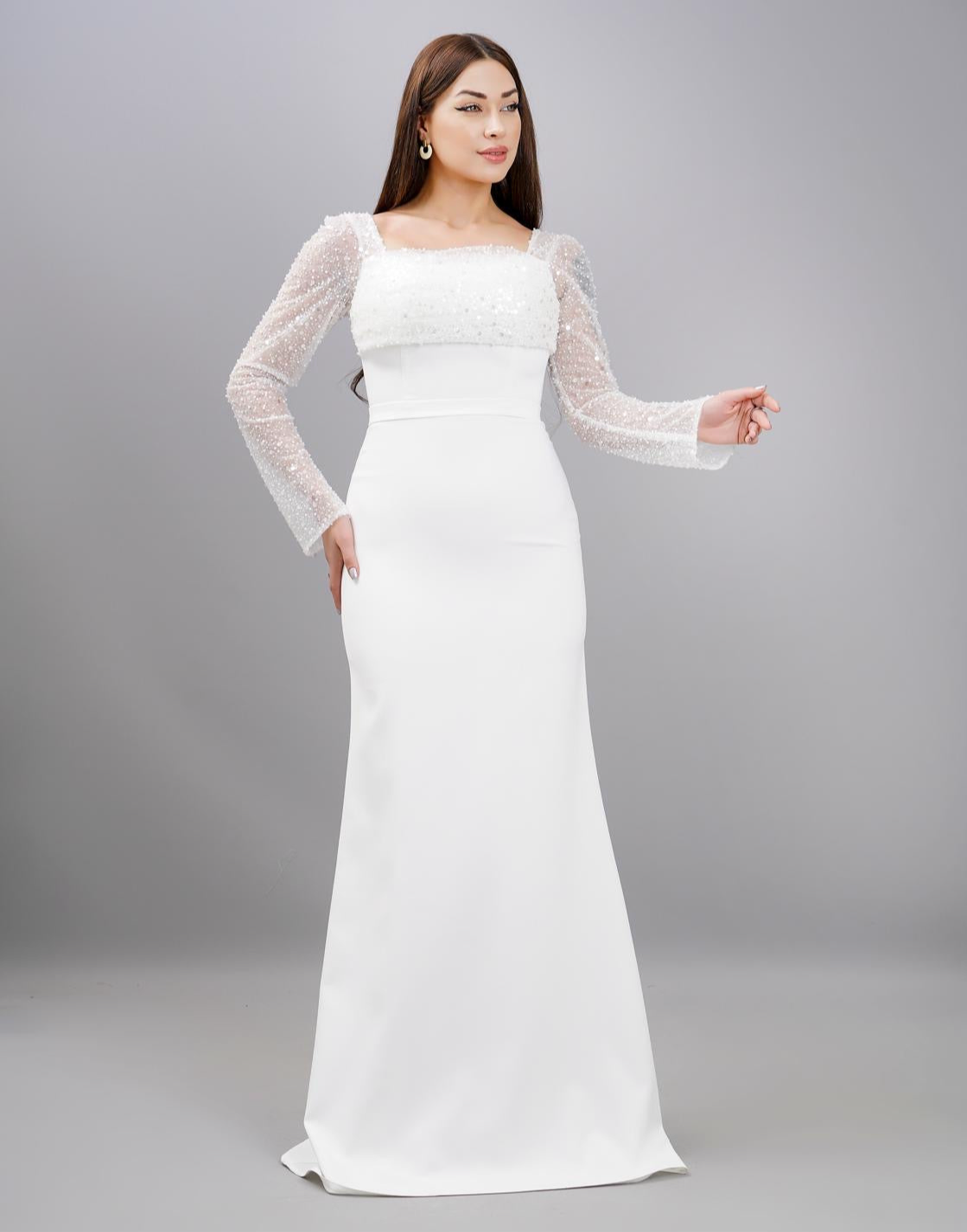 Standesamtkleid mit Perlenärmeln – Modell M361