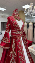 Kaftan „Destan“ – Luxus Bindallı Set in Rot (4-teilig) mit Goldstickerei