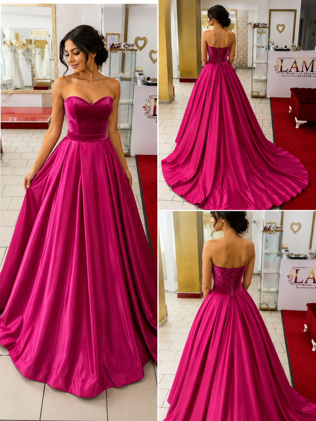 Ballkleid Kirsch – Satin und Samt – Ansicht 2 | Lamia Mode