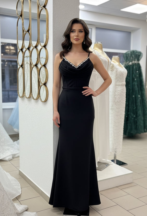 Elegantes Abendkleid mit Strass-V-Ausschnitt C2146