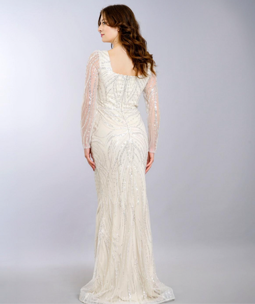 Abendkleid mit Perlenstickerei & langen Ärmeln – Modell M270