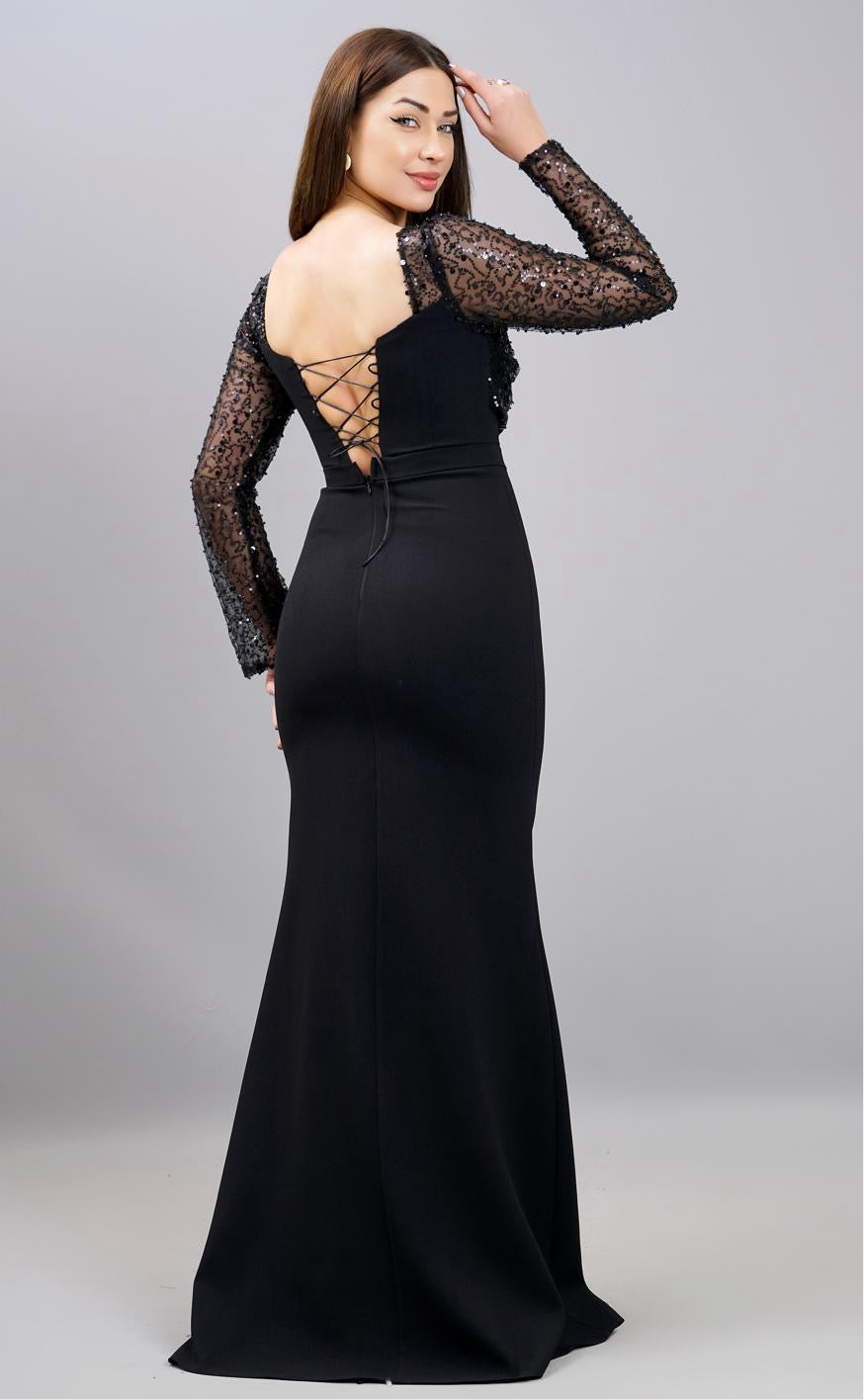 Abendkleid mit Perlenärmeln – Modell M361