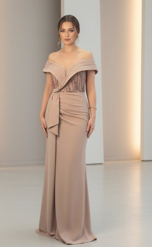 Elegantes Off-Shoulder Abendkleid mit Drapierung C2137