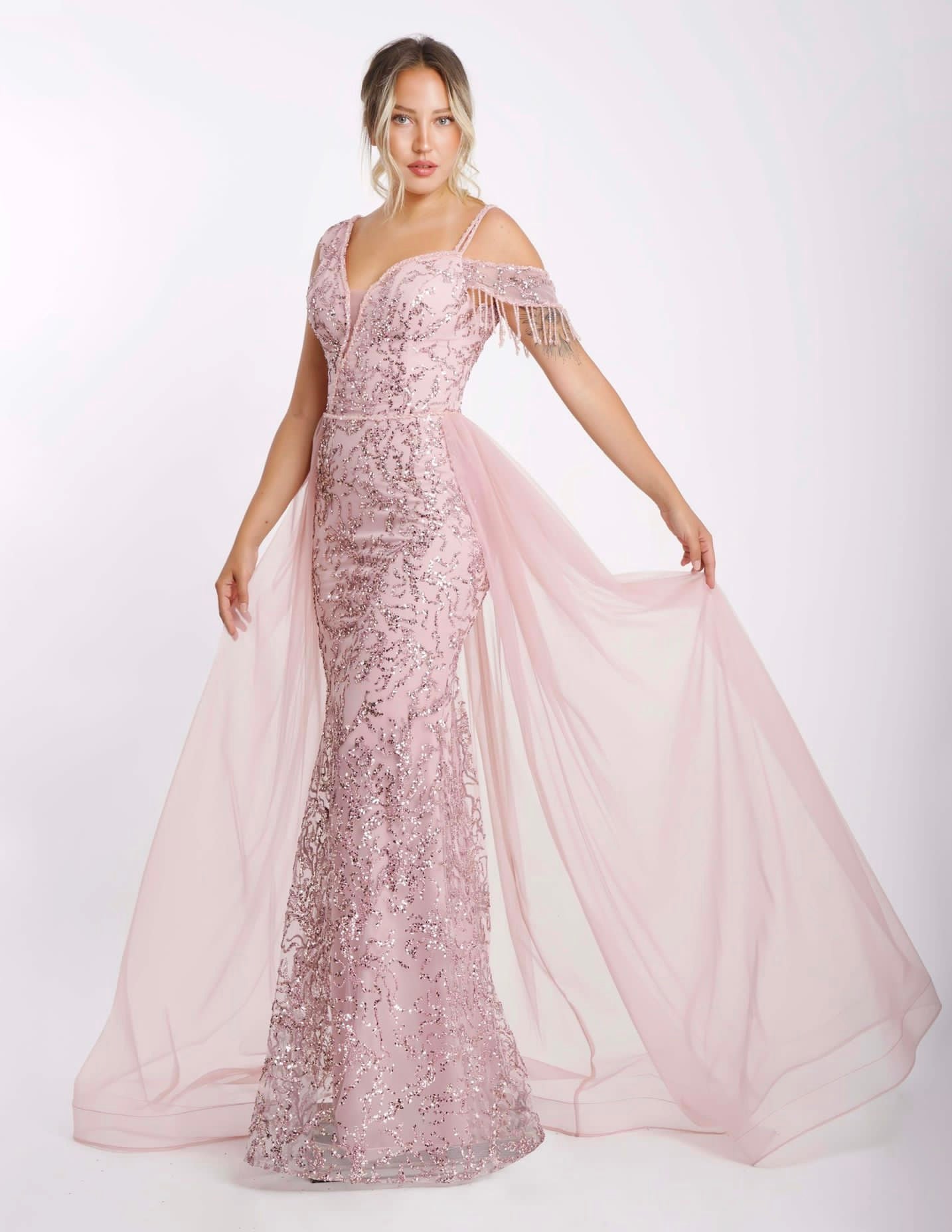 Abendkleid M177 – Tüll und figurbetonte Passform in Dunkelblau – Ansicht 2 | Lamia Mode