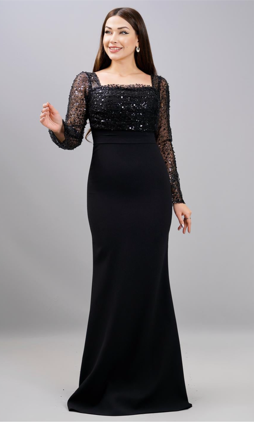 Abendkleid mit Perlenärmeln – Modell M361