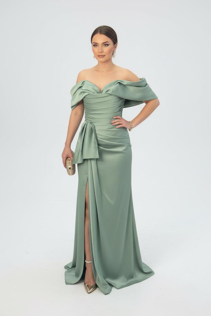 Elegantes Abendkleid mit Off-Shoulder-Design & Drapierung C2117