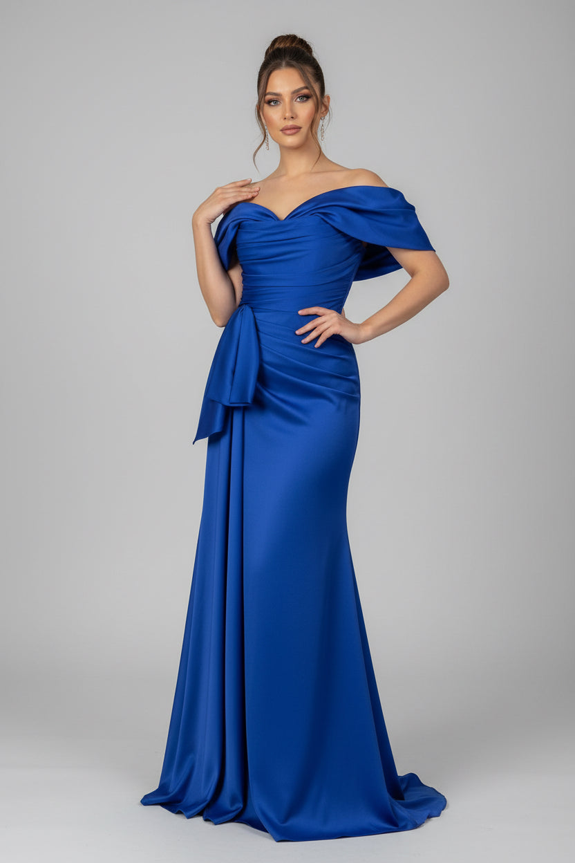 Elegantes Abendkleid mit Off-Shoulder-Design & Drapierung C2117