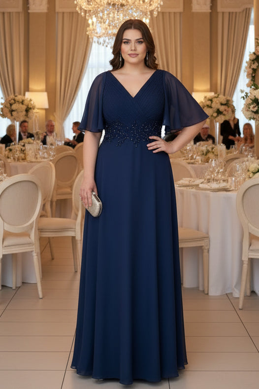 Abendkleid mit Chiffonrock & V-Ausschnitt – Modell FK639