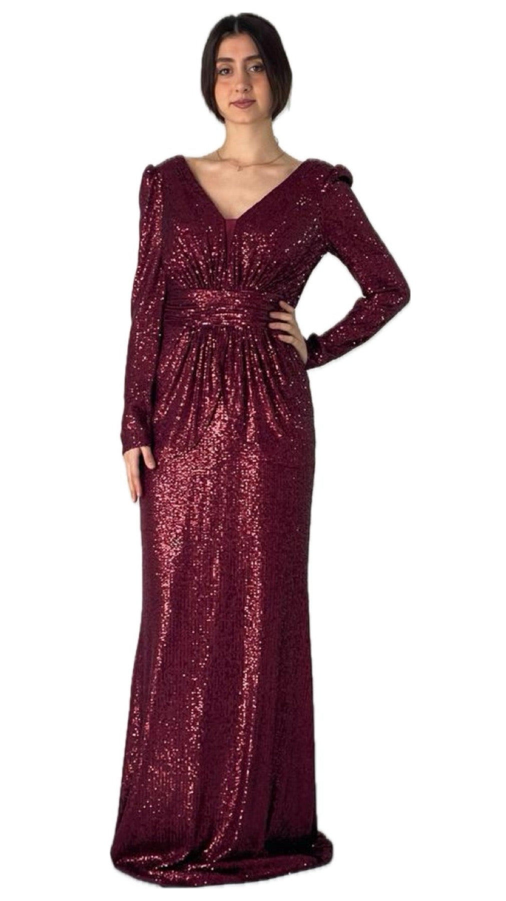 Abendkleid M146 in Bordeaux – Ansicht 3 | Lamia Mode