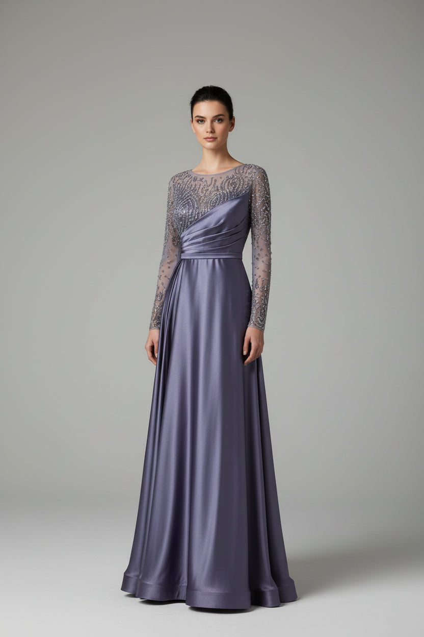 Abendkleid Elegantes Abendkleid mit Glitzerapplikationen – C5908 in Lavendel – Ansicht 1 | Lamia Mode