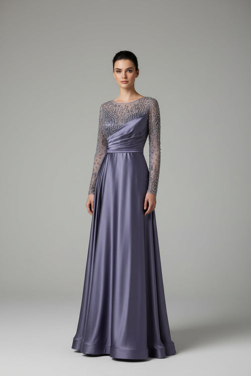 Abendkleid Elegantes Abendkleid mit Glitzerapplikationen – C5908 in Lavendel – Ansicht 1 | Lamia Mode