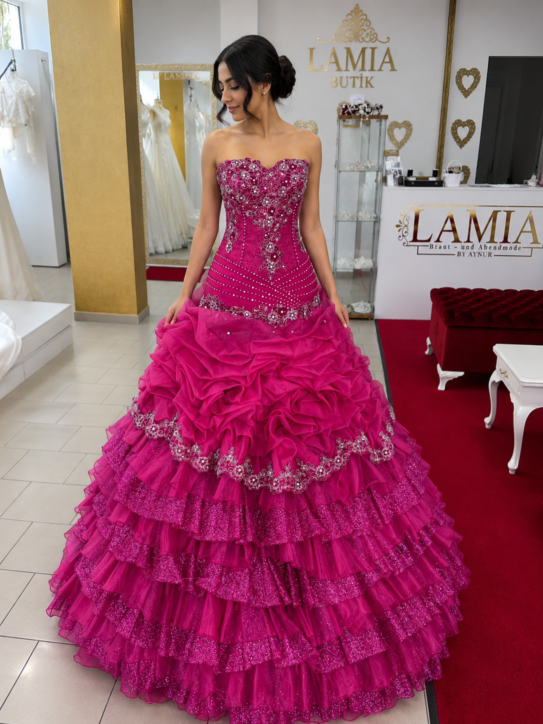 Ballkleid Pint1 in Fuchsia – Ansicht 1 | Lamia Mode