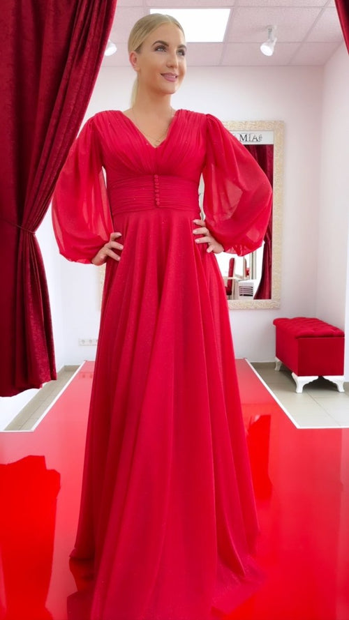 Abendkleid C4814 – Chiffon und Tüll in Rot – Ansicht 1 | Lamia Mode