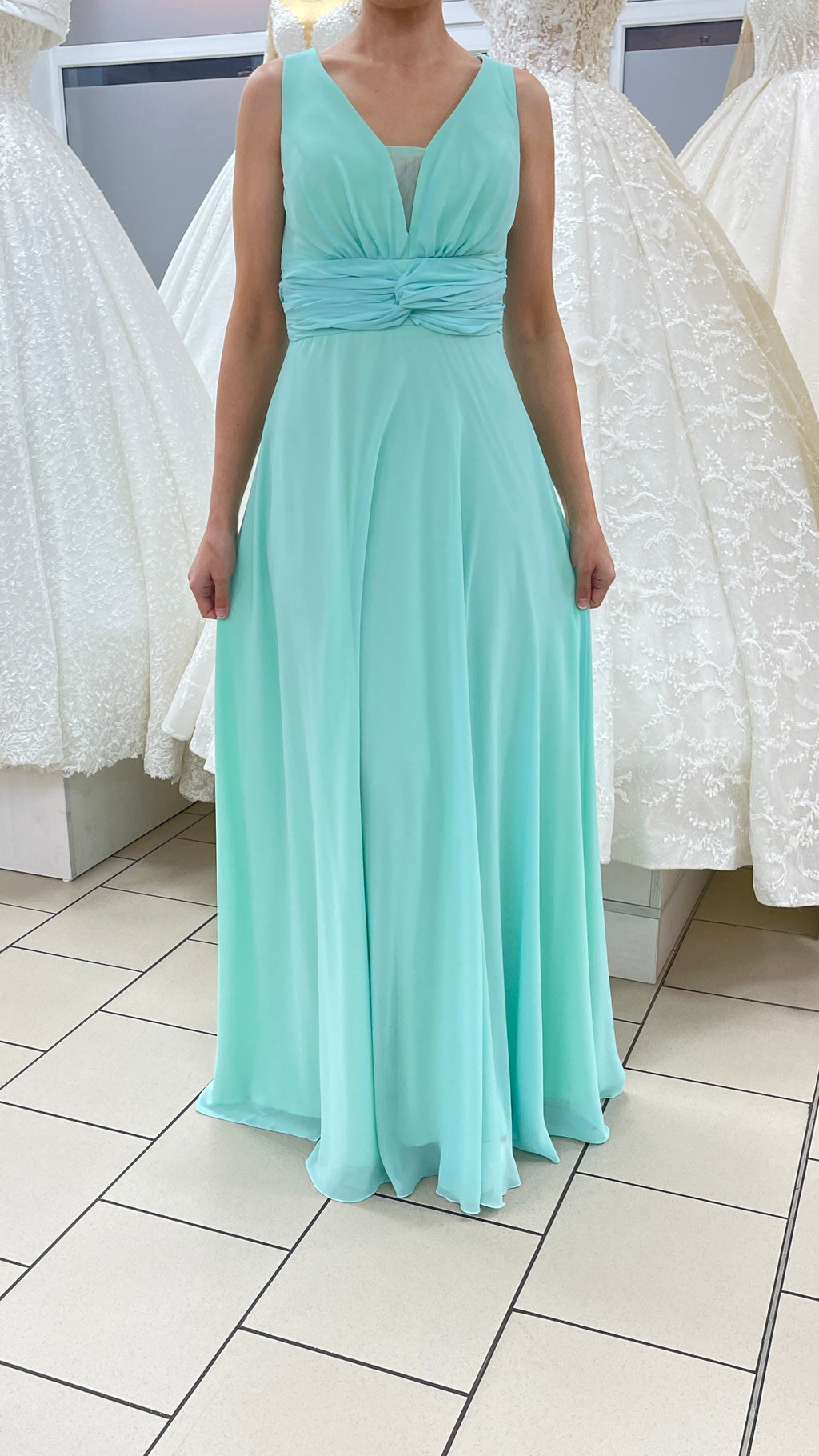 Abendkleid FKL8085 – Chiffon und Spitze in Mint – Ansicht 1 | Lamia Mode