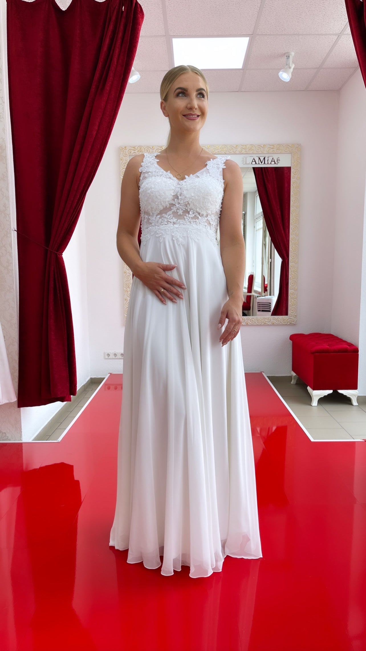 Standesamtkleid FK4258 – Chiffon und Spitze in Ivory – Ansicht 1 | Lamia Mode