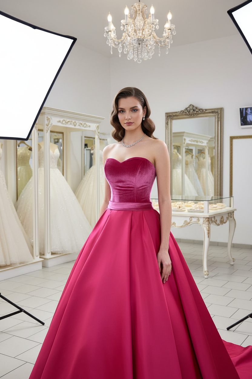 Ballkleid Fuchsia – Satin und Samt – Ansicht 2 | Lamia Mode