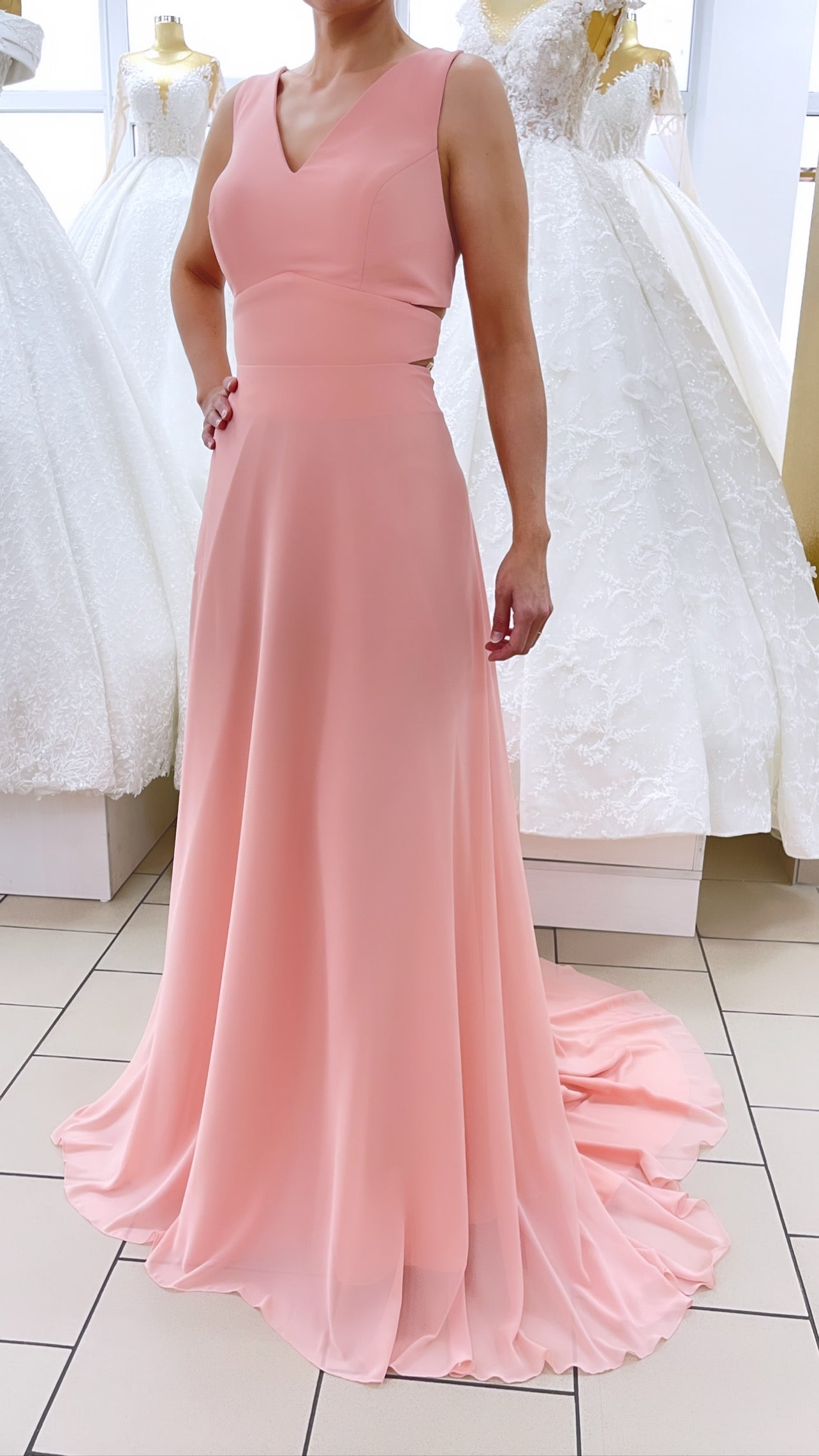 Abendkleid FK3216 – Chiffon und Spitze in Lachs – Ansicht 1 | Lamia Mode