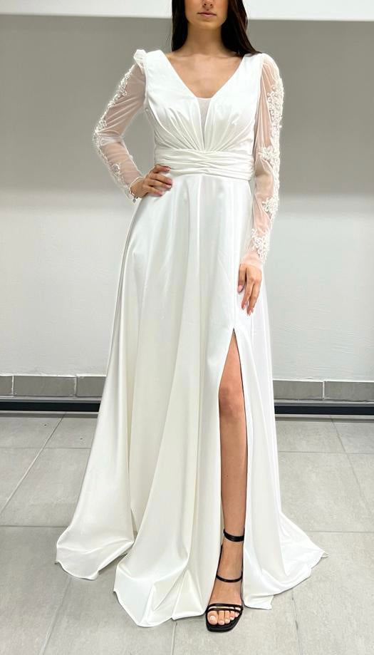 Standesamtkleid M136 – Satin und Tüll in Weiß – Ansicht 1 | Lamia Mode