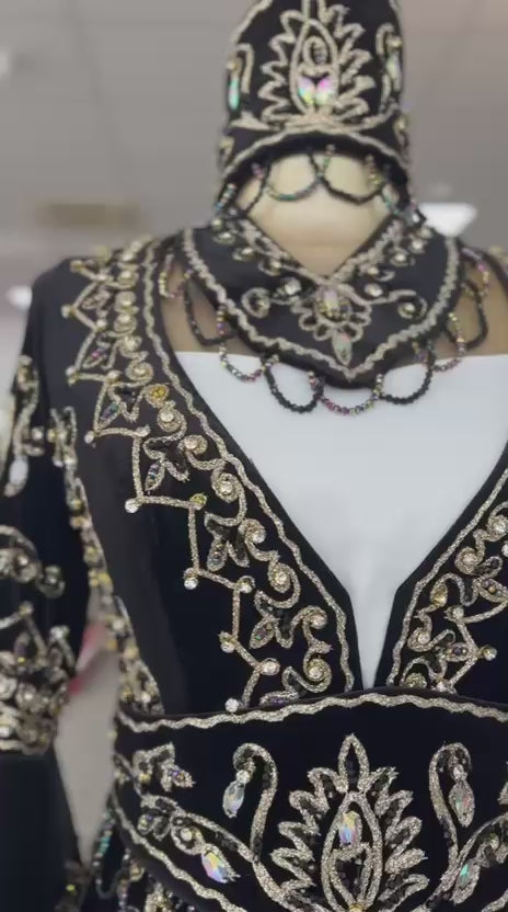 Kaftan „Mira“ – Luxus Bindallı Set in Schwarz mit Goldstickerei (4-teilig)