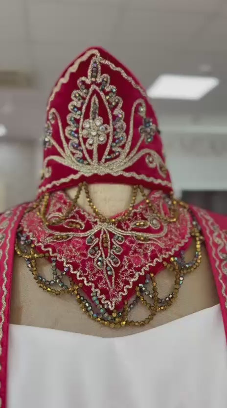 Kaftan „Destan“ – Luxus Bindallı Set in Rot (4-teilig) mit Goldstickerei