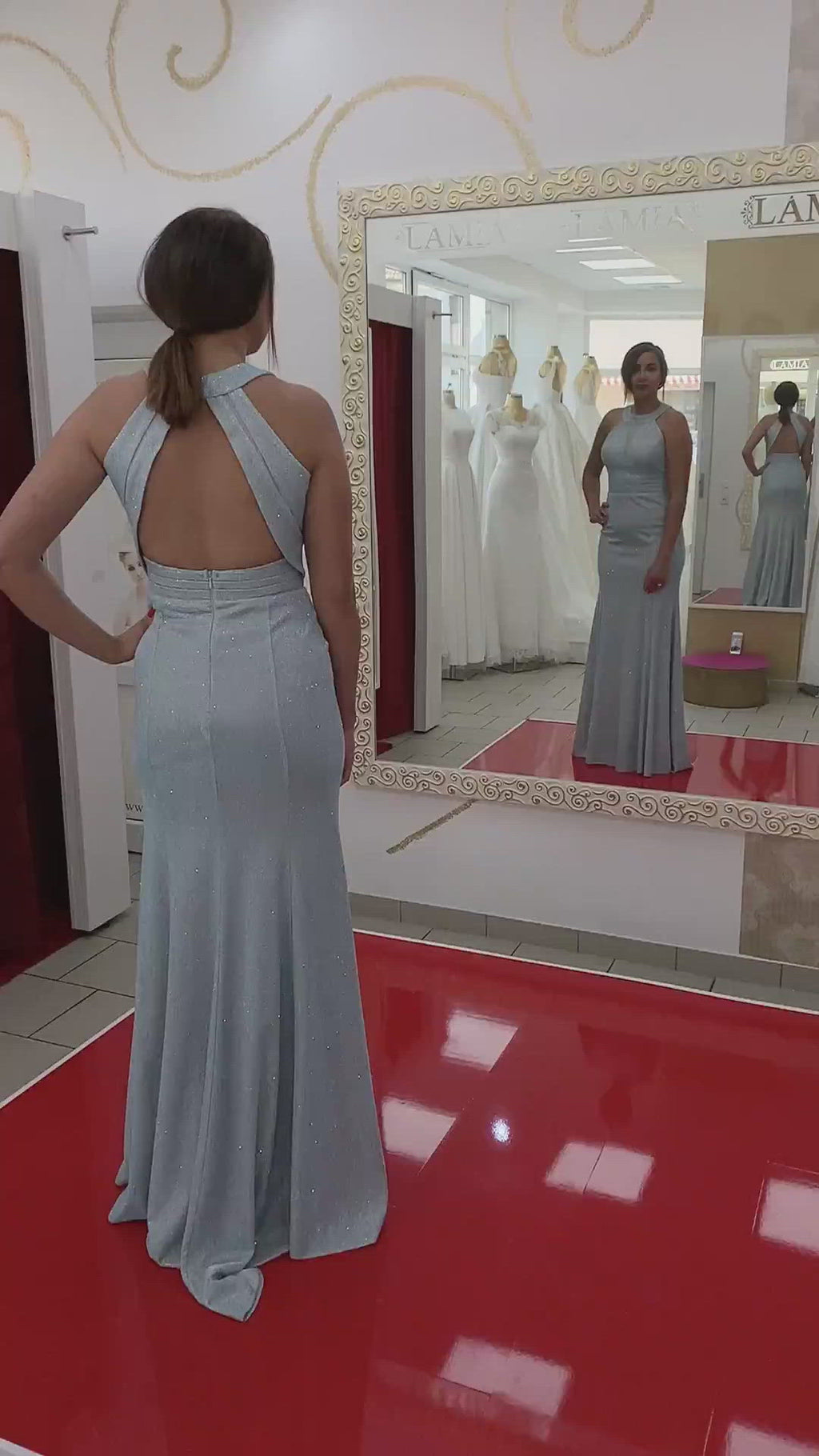 Glitzerndes Kleid mit Neckholder & Rückenausschnitt - FK3521